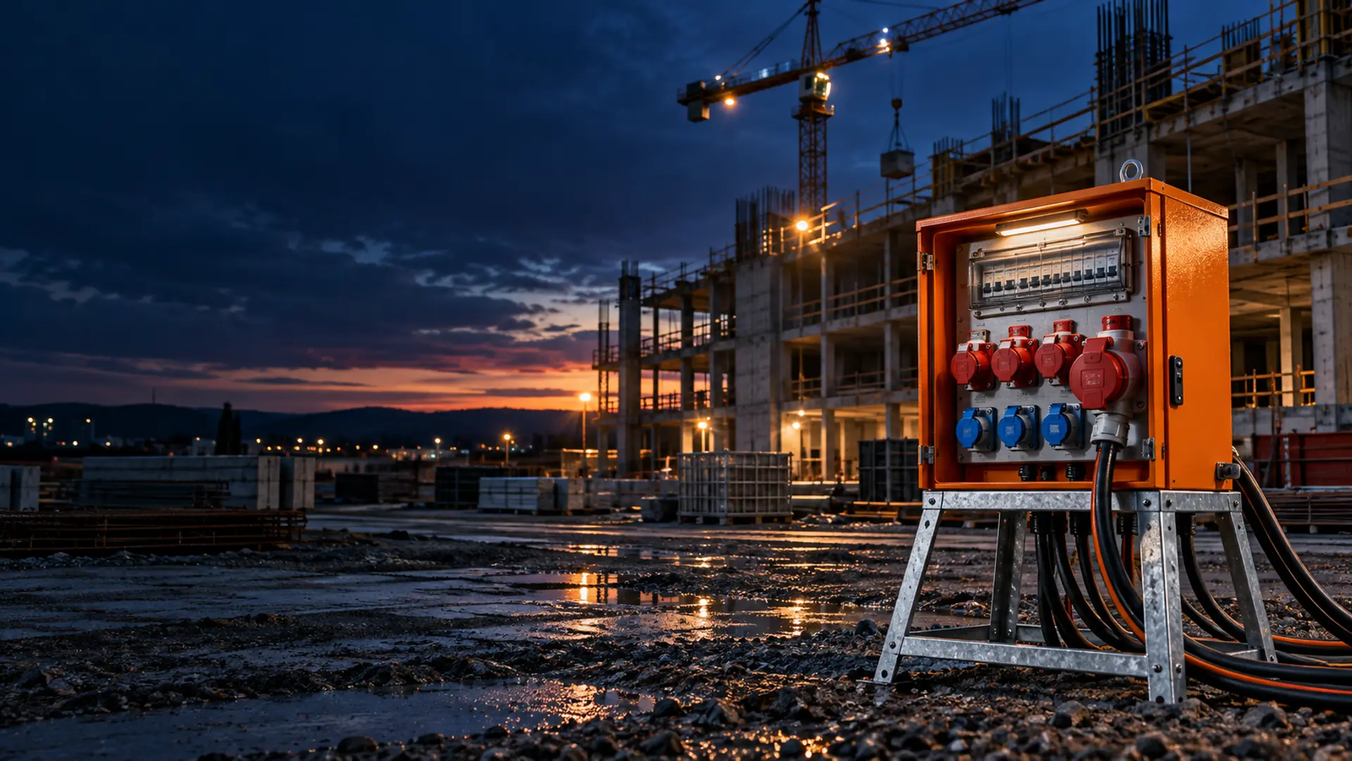 Baustromverteiler auf einer Baustelle (KI-generiertes Symbolbild)
